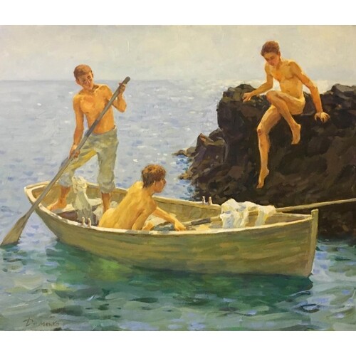 ANTOLY DEMENKO (b.1979, Ukrainian) 'Boys Bathing', oil on ca...