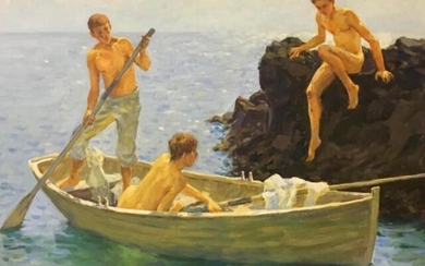ANTOLY DEMENKO (b.1979, Ukrainian) 'Boys Bathing', oil on canvas,...