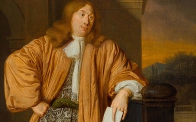ARY DE VOIS(Utrecht c. 1632-1680 Leyde)Portrait d'un noble dans un "japonse rok" en soie orange....