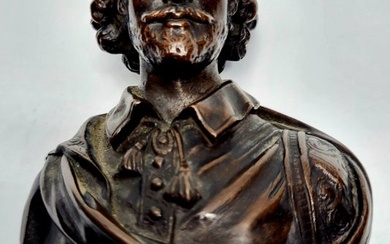 Achille Collas (Réduction mécanique) - Sculpture, busto di William Shakespeare - 16.9 cm - Bronze, Marble