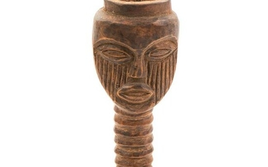 African Congo Lulua Carved Figural Face Chalice Cup