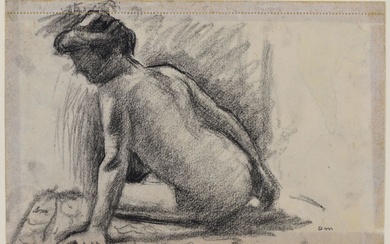 Albert MARQUET (1875-1947). Modèle nu, assis, penché sur un bras, avant 1910. Fusain sur page...