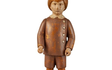American Paint-Decorated Pine Sculpture of a Blond Haired Boy, Circa 1920