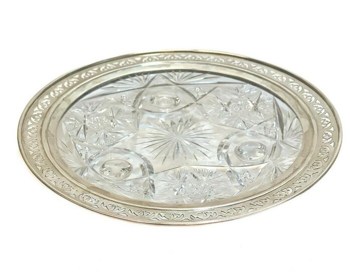 American Sterling Silver & Brilliant Cut Glass Dish