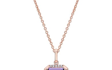 Amethyst Octagon East-west Pendant With Pave & High Polish Frame In 14k Rose Gold (8x6mm)