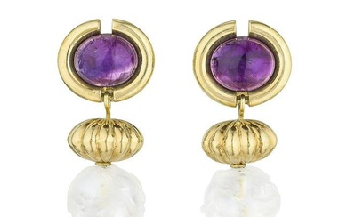 Amethyst and Rock Crystal Gold Earrings
