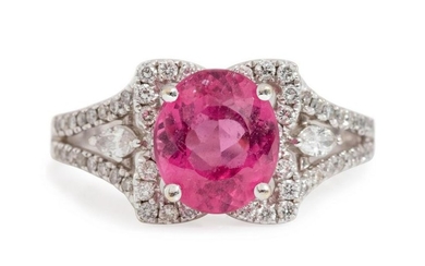 An 18 Karat White Gold, Pink Sapphire and Diamond Ring