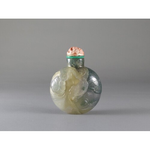 An Agate 'Ducks and Lotus' Snuffbottle, 19th century H: 6.5c...