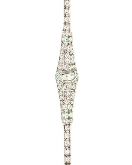 An Art Deco diamond and emerald bracelet