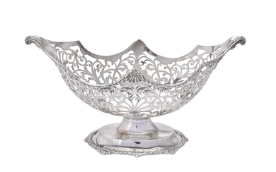 An Edwardian silver shaped oval pierced bowl by Josiah Williams & Co.