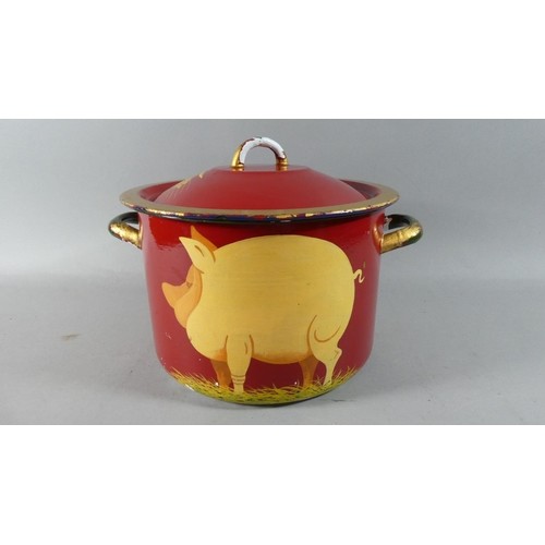 An Enamelled Two Handled Cooking Pan Decorated with Pig, 23c...