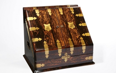 An English brass bound calamander stationery box
