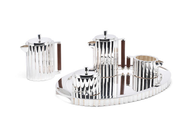 An Italian 'Cannete' design five-piece silver tea and coffee service including tray