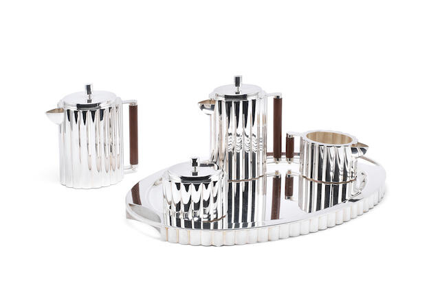 An Italian 'Cannete' design five-piece silver tea and coffee service including tray