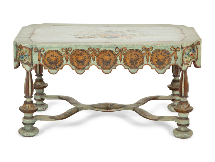An Italian Painted and Parcel Gilt Low Table