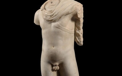 An Italian sculpted white marble torso of Apollo Belvedere