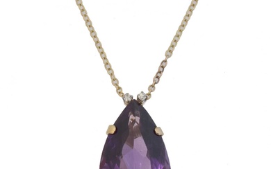 An amethyst and diamond pendant.