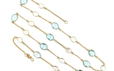 An aquamarine and moonstone long chain, set with...