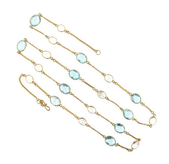 An aquamarine and moonstone long chain, set with...