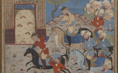 An illustration from a Shahnameh: Ardashir recognises his son Shapur...