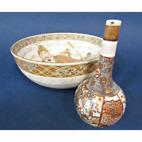 An unusual late 19th century Satsuma bowl with painted and g...