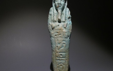 Ancient Egyptian Faience, Shabti. 11,3 cm H. Ancient Egypt, Late Period, 664 - 332 BC Figure