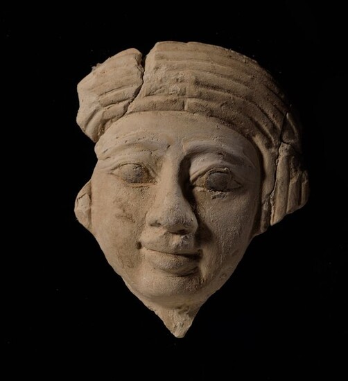 Ancient Egyptian Limestone face of a miniature shabti sarcophagus - 10×8×3 cm - (1)