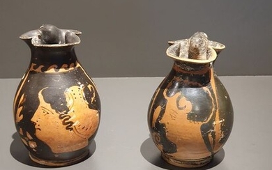 Ancient Greek Ceramic Oinochoes - 11.5×10×11.5 cm - (2)