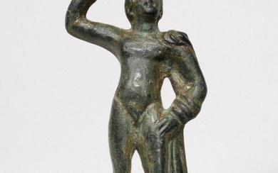 Ancient Roman Bronze Exquisite Statuette of Apollo in a Graceful pose wearing chlamys clasped at his right shoulder