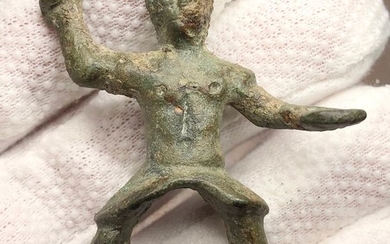 Ancient Roman Bronze Figurine of an Equestrian Warrior in a Riding position.