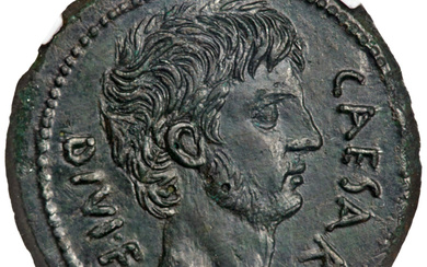 Ancients: , Octavian, as Imperator (43-27 BC), with Divus Julius Caesar. AE sestertius (31mm, 15.80 gm, 2h). NGC MS S 4/5 - 3/5, ...