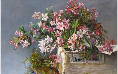 Andreas Lach Eisgrub 1817 - 1882 Vienne, attribué "Bouquet dans une boîte en bois" Huile...