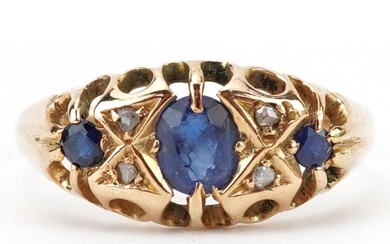 Antique 18ct gold sapphire and diamond seven stone ring with...