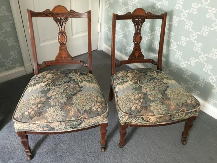 Antique Edwardian Marquetry Inlaid Dining Chairs