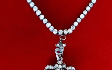 Antique Edwardian Silver Riviere Paste Necklace With Matching Silver & Paste Locket
