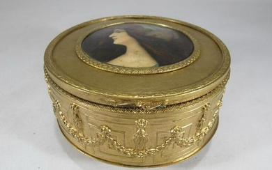 Antique French gilt bronze round box