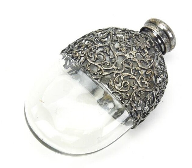Antique Glass Flask with Silverplate Overlay