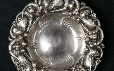 Antique Gorham Sterling Silver Leaf Repousse Nut Bowl