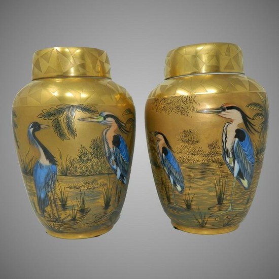 Antique Pair of Gold Hutschenreuther Porcelain Urns