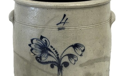 Antique Salt Glaze 4-Gallon Flower Stoneware Crock