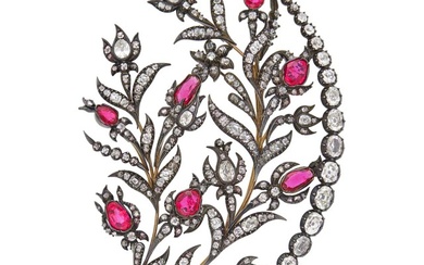 Antique Silver, Gold, Ruby and Diamond Brooch