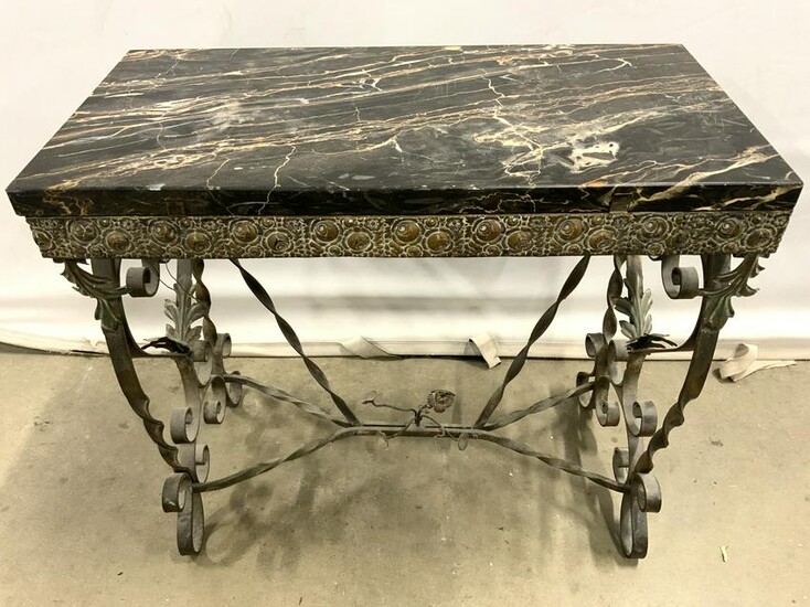 Architectural Victorian Iron Base Table Marble Top