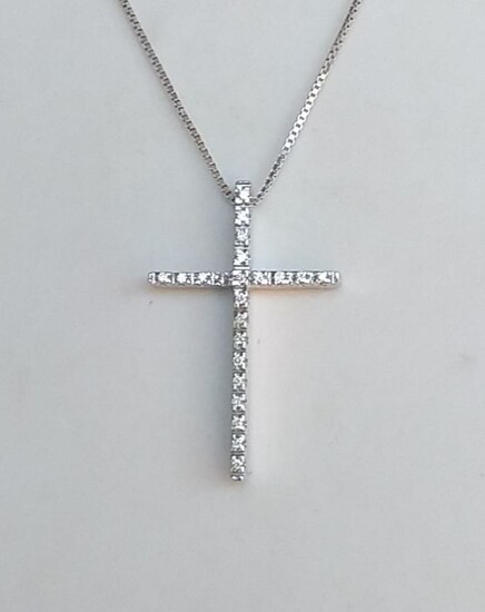 Armonie - 18 kt. White gold, 750 Diamonds 0.10 ct - Necklace with pendant, Cross with diamonds Gr. 4,12 Diamond