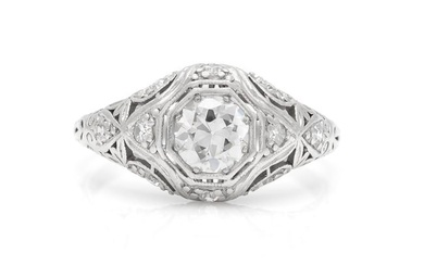 Art Deco 0.58 Carat Old European Cut Diamond Ring