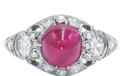 Art Deco Cabochon Ruby and Diamond Ring