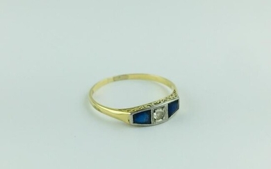 Art deco ring in 18 K yellow and white gold, with