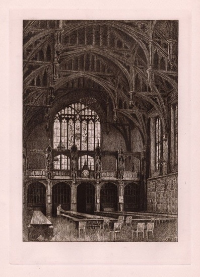 Arthur Ernest Pearce Interior of the Hall, Lincoln's Inn etching signed