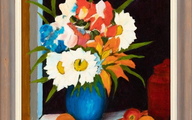 Artist Unknown - Still Life with blue vase Oil on board
