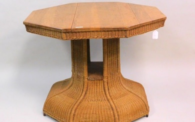 Arts and Crafts style wicker center table. Circa