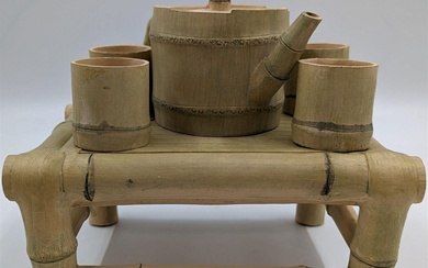Asian Pottery Tea Set, Made To Look Like Bamboo